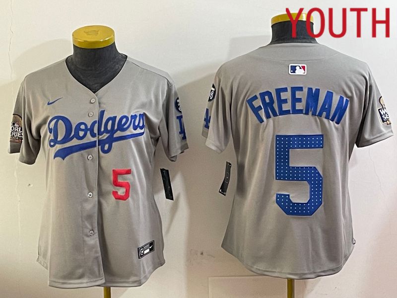 Youth Los Angeles Dodgers 5 Freeman Grey Game 2024 Nike MLB Jersey style 12052